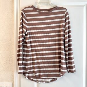 Old Navy Brown and White Fitted Long Sleeve Tee